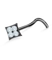 Stone Square Shaped Silver Curved Nose Stud NSKB-623